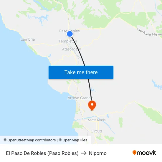 El Paso De Robles (Paso Robles) to Nipomo map
