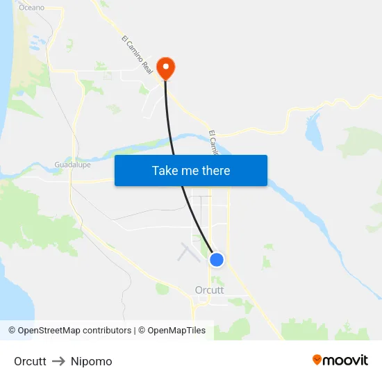Orcutt to Nipomo map