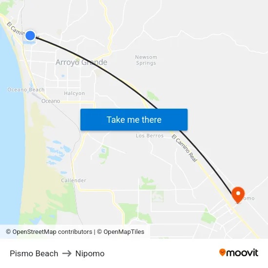 Pismo Beach to Nipomo map