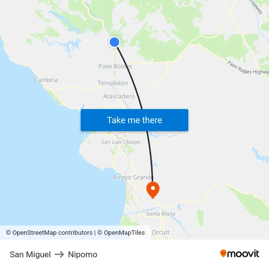 San Miguel to Nipomo map