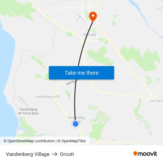 Vandenberg Village to Orcutt map