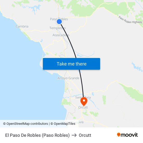 El Paso De Robles (Paso Robles) to Orcutt map