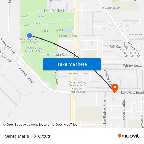 Santa Maria to Orcutt map