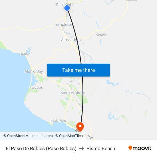 El Paso De Robles (Paso Robles) to Pismo Beach map