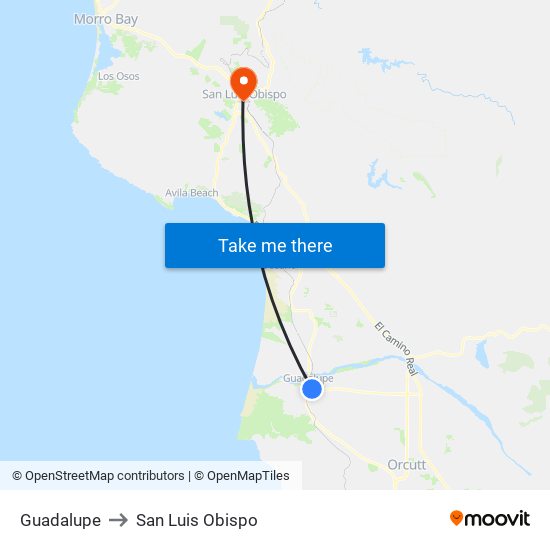 Guadalupe to San Luis Obispo map