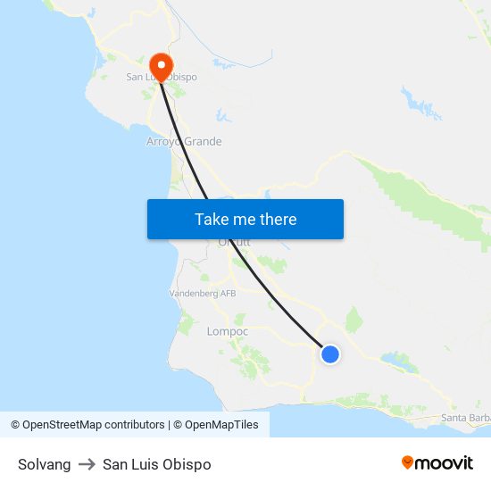 Solvang to San Luis Obispo map