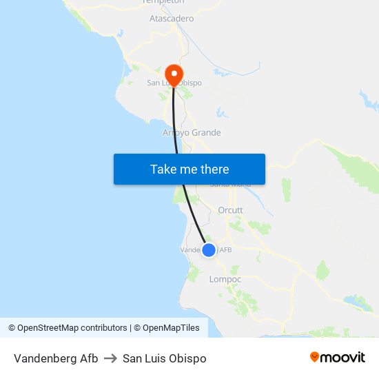 Vandenberg Afb to San Luis Obispo map