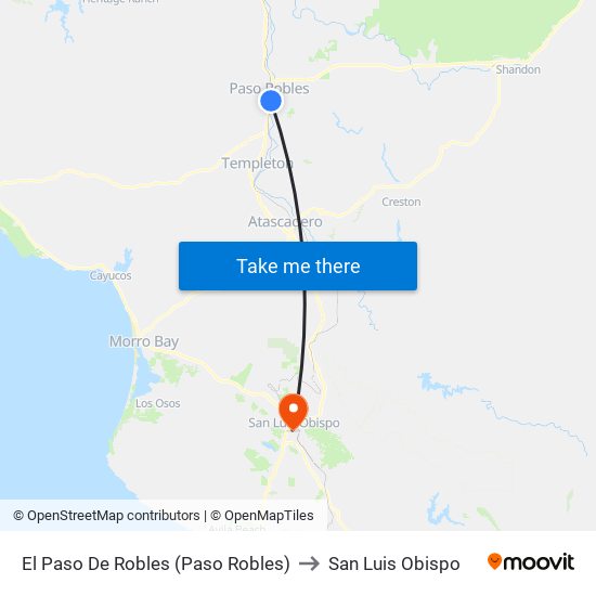 El Paso De Robles (Paso Robles) to San Luis Obispo map