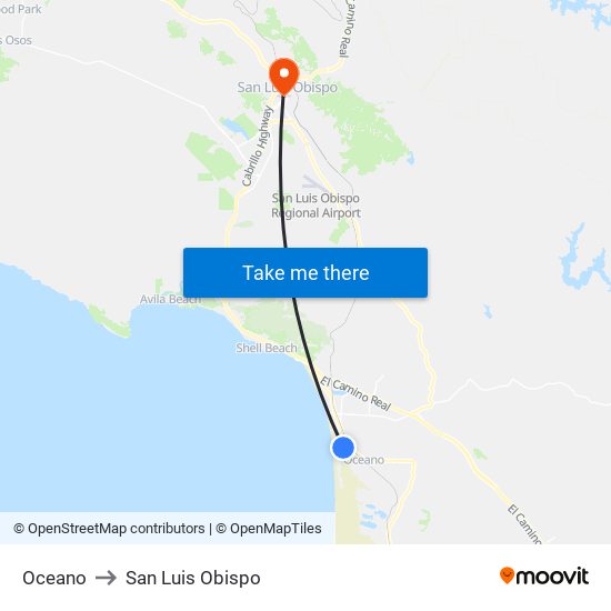 Oceano to San Luis Obispo map