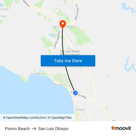 Pismo Beach to San Luis Obispo map