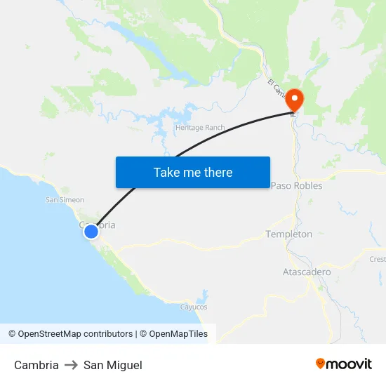 Cambria to San Miguel map