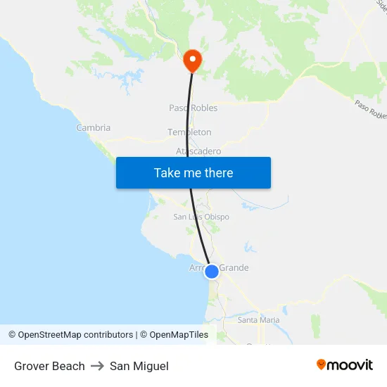 Grover Beach to San Miguel map
