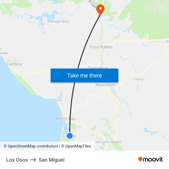 Los Osos to San Miguel map