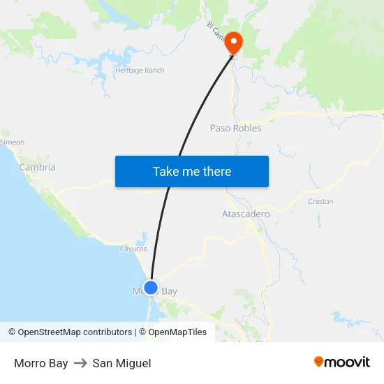 Morro Bay to San Miguel map