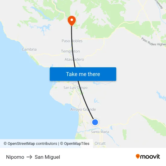Nipomo to San Miguel map