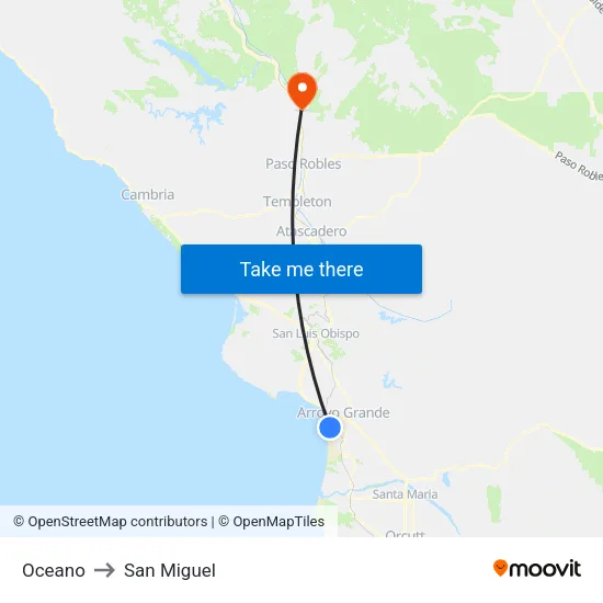 Oceano to San Miguel map
