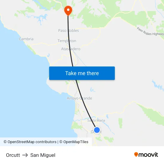 Orcutt to San Miguel map