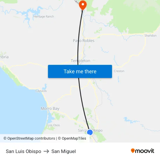 San Luis Obispo to San Miguel map
