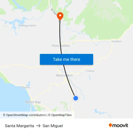 Santa Margarita to San Miguel map