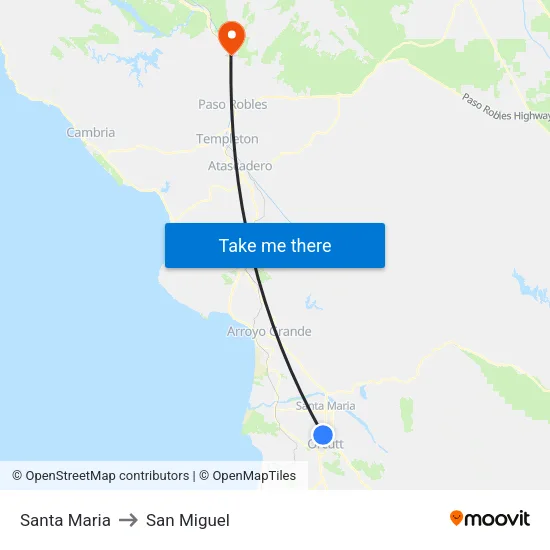Santa Maria to San Miguel map