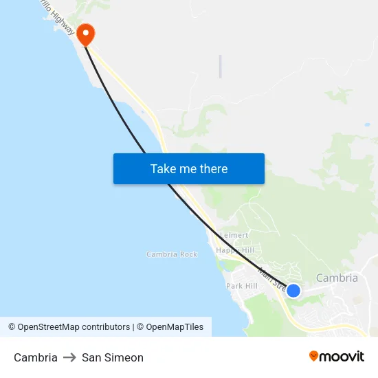 Cambria to San Simeon map