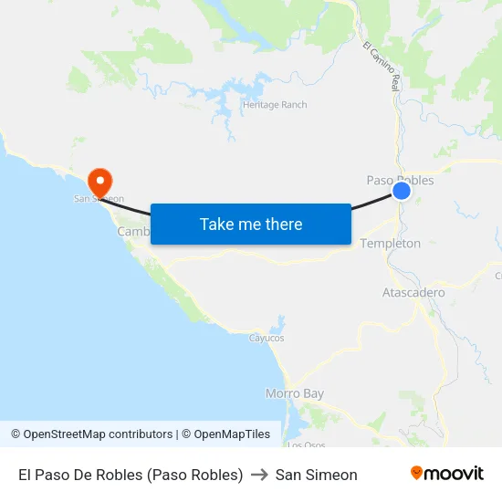 El Paso De Robles (Paso Robles) to San Simeon map
