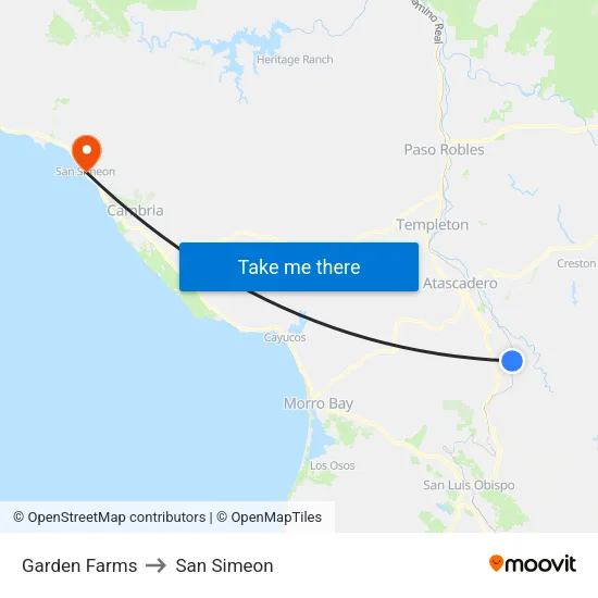 Garden Farms to San Simeon map