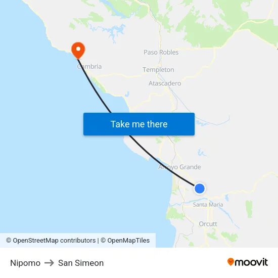 Nipomo to San Simeon map