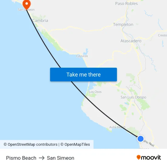 Pismo Beach to San Simeon map