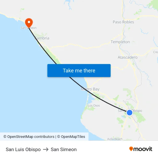 San Luis Obispo to San Simeon map