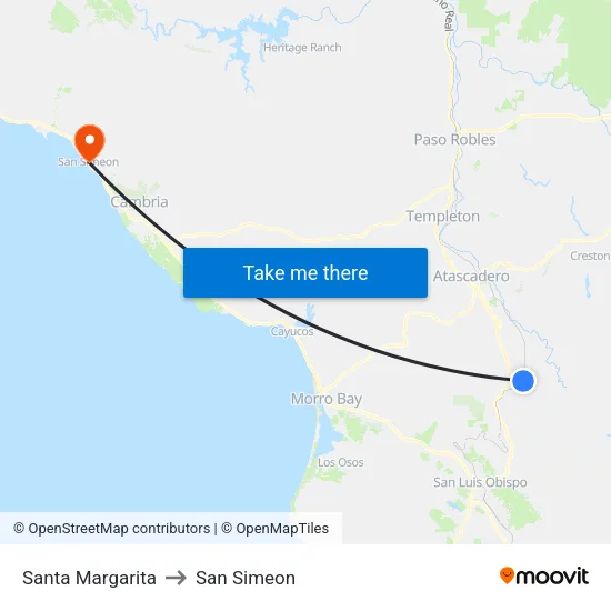 Santa Margarita to San Simeon map