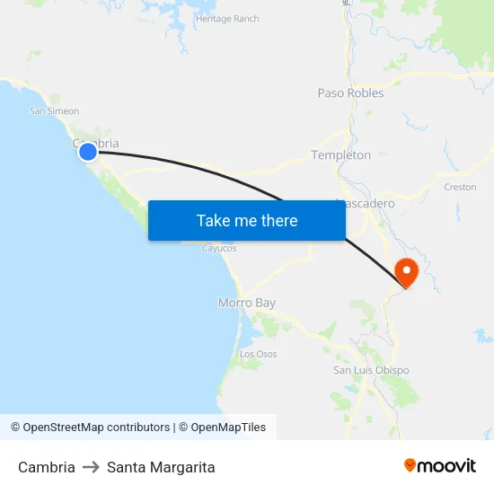 Cambria to Santa Margarita map