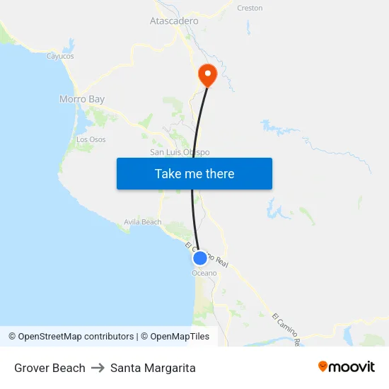 Grover Beach to Santa Margarita map
