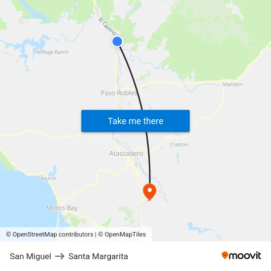San Miguel to Santa Margarita map