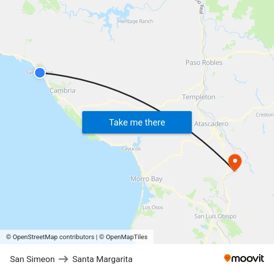 San Simeon to Santa Margarita map