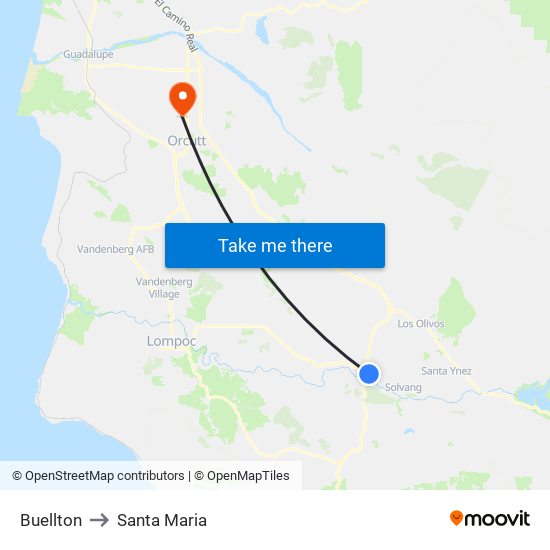 Buellton to Santa Maria map