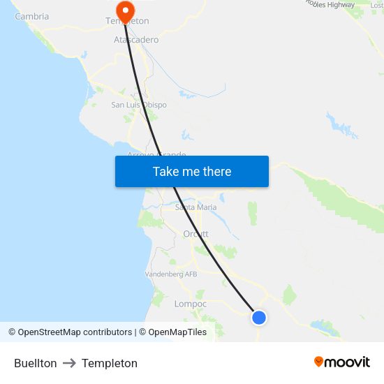 Buellton to Templeton map