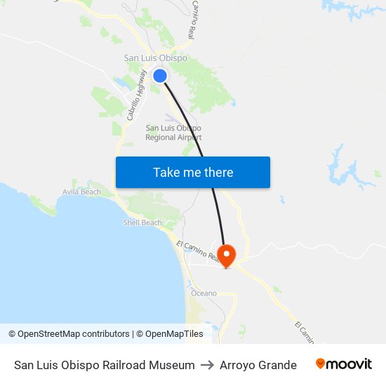 San Luis Obispo Railroad Museum to Arroyo Grande map