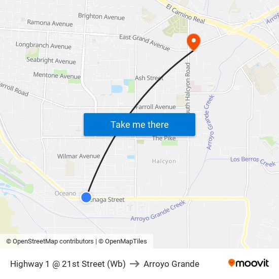 Highway 1 @ 21st Street (Wb) to Arroyo Grande map