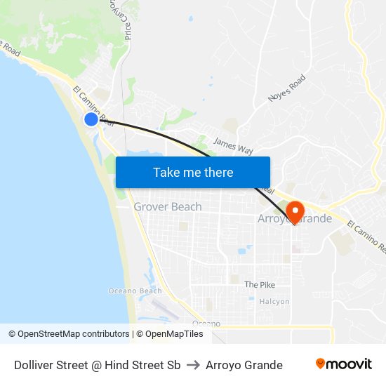 Dolliver Street @ Hind Street Sb to Arroyo Grande map