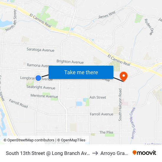 South 13th Street @ Long Branch Avenue to Arroyo Grande map