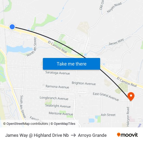 James Way @ Highland Drive Nb to Arroyo Grande map