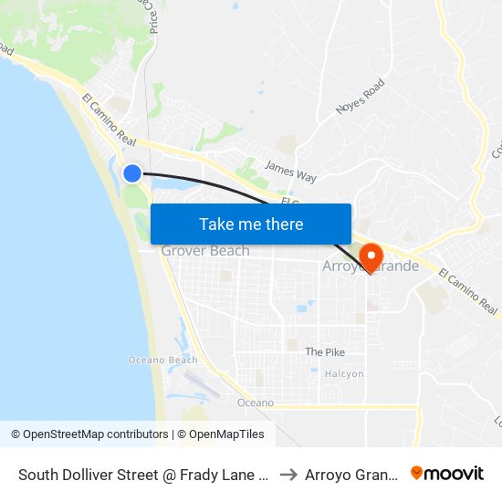 South Dolliver Street @ Frady Lane Nb to Arroyo Grande map