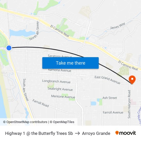 Highway 1 @ the Butterfly Trees Sb to Arroyo Grande map