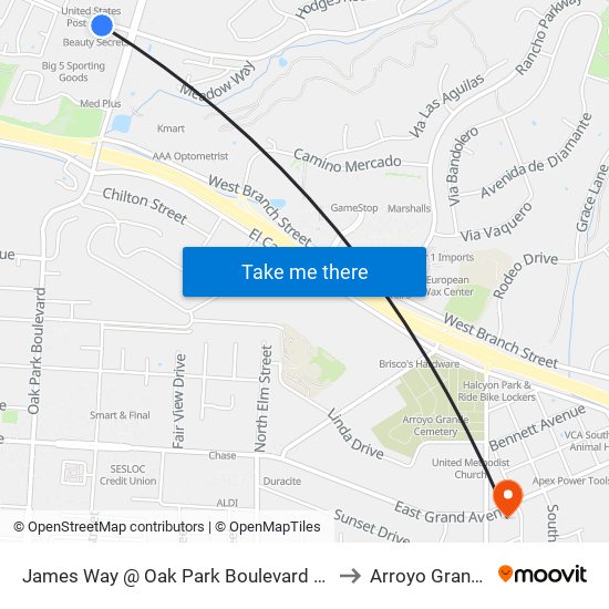 James Way @ Oak Park Boulevard Sb to Arroyo Grande map