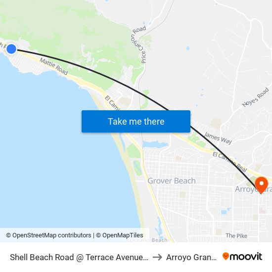 Shell Beach Road @ Terrace Avenue Sb to Arroyo Grande map