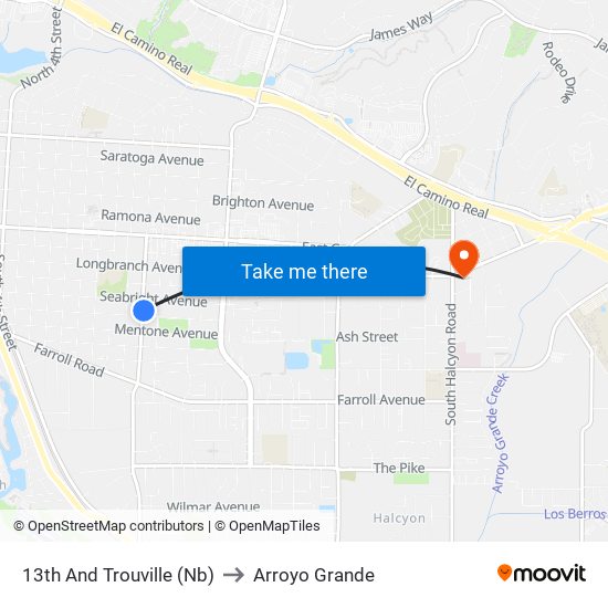 13th And Trouville (Nb) to Arroyo Grande map