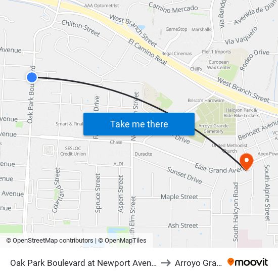 Oak Park Boulevard at Newport Avenue (Sb) to Arroyo Grande map