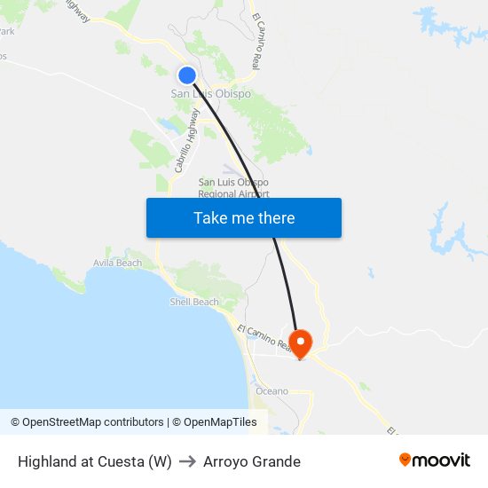 Highland at Cuesta (W) to Arroyo Grande map