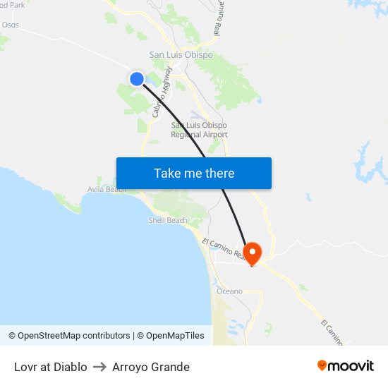 Lovr at Diablo to Arroyo Grande map